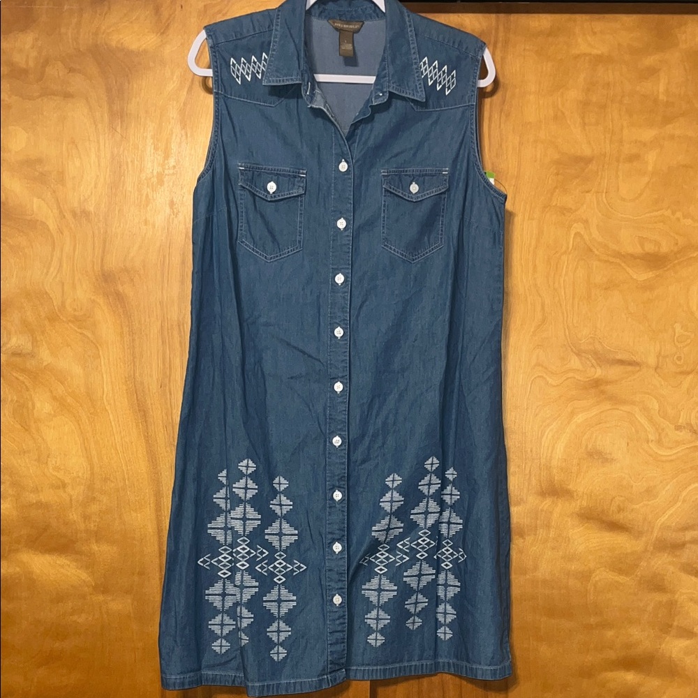 Bit & Bridle Sleeveless Denim Dress with Embroidered Details